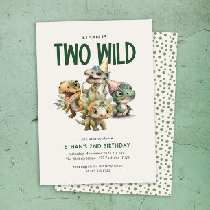 Invitation Deux Wild Cute Dinosaur 2e fête d'anniversaire