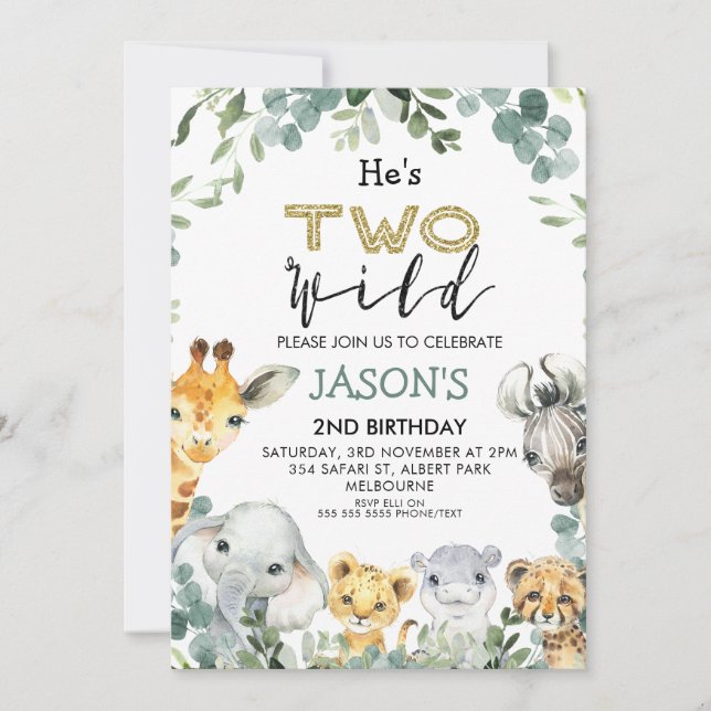 Invitation Deux Wild Foliage Safari 2e anniversaire (Devant)