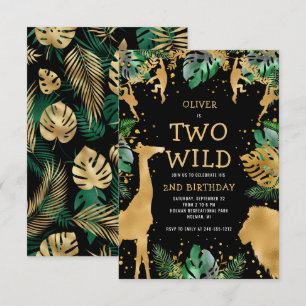 Invitation Deux Wild Safari 2e Anniversaire Noir Vert Or