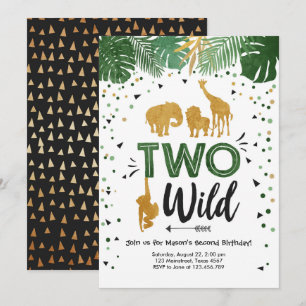 Invitation Deux Wild Safari Gold Boy Animaux fête d'anniversa