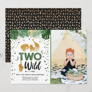 Invitation Deux Wild Safari Gold Boy Animaux fête d'anniversa