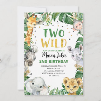 Invitation DEUX WILD Safari Jungle Animaux 2e anniversaire