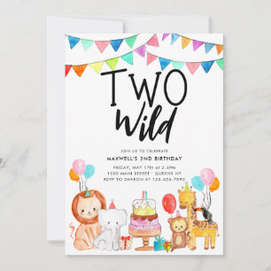 Invitation DEUX WILD Safari Party Animaux Enfants 2e annivers