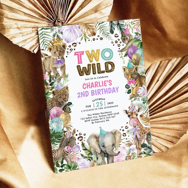 Invitation Deux Wild Safari Party Animaux Fille 2e anniversai (Créateur téléchargé)