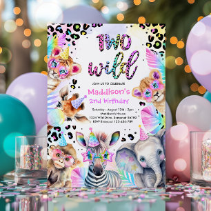 Invitation Deux Wild Safari rose fille léopard fête d'anniver