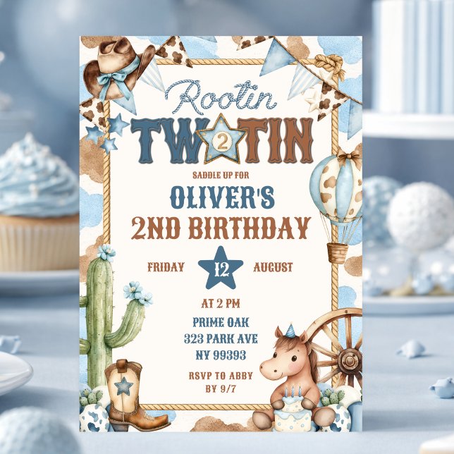Invitation Deuxième anniversaire Blue Rootin Two-Tin (Créateur téléchargé)