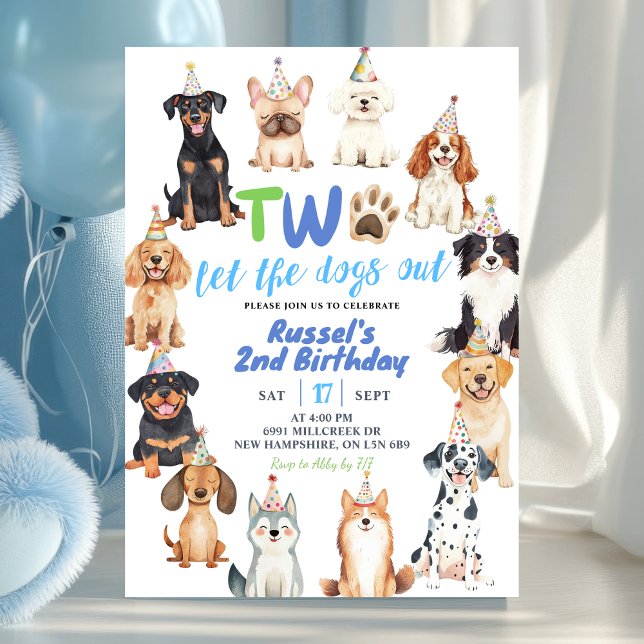 Invitation Deuxième anniversaire de chiens (Créateur téléchargé)