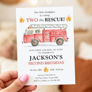 Invitation Deuxième anniversaire de Firetruck Two le garçon d