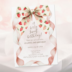 Invitation Deuxième anniversaire de Strawberry Bow Berry Swee
