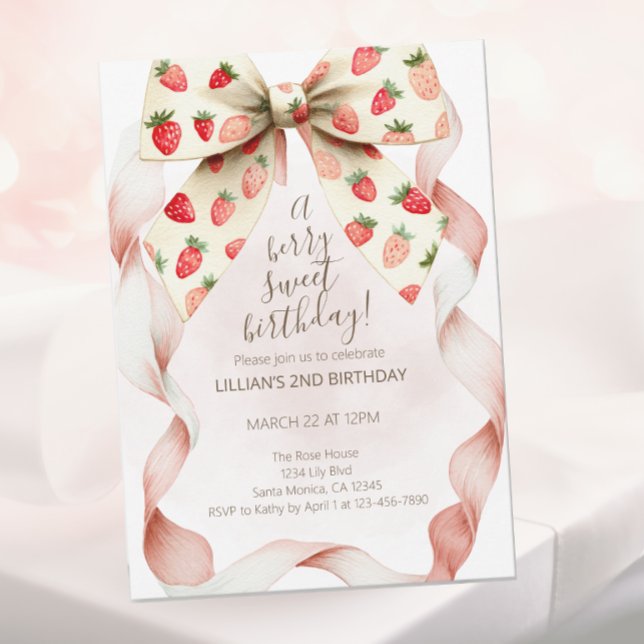 Invitation Deuxième anniversaire de Strawberry Bow Berry Swee (Créateur téléchargé)