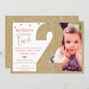 Invitation Deuxième Anniversaire Parties scintillant Or & Inv
