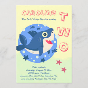 Invitation Deuxième anniversaire requin-bébé sous le jaune ma