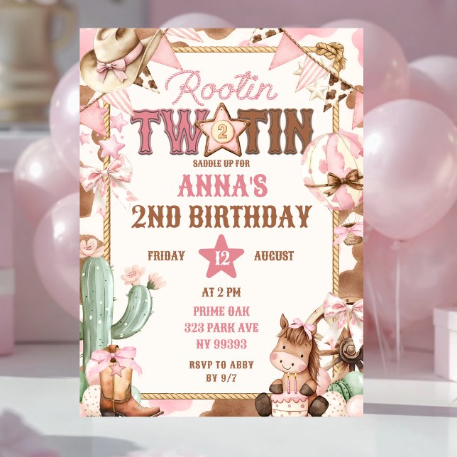 Invitation Deuxième anniversaire rose Rootin Two-Tin (Créateur téléchargé)