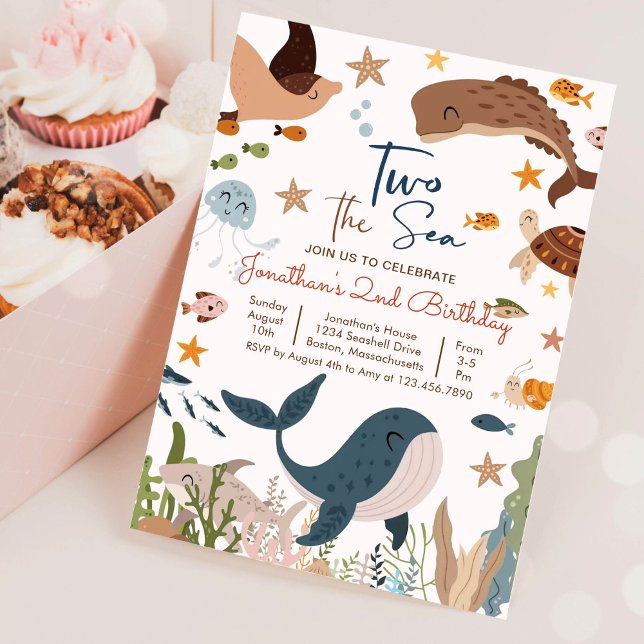 Invitation Deuxième fête d'anniversaire de la tortue requin b (Créateur téléchargé)