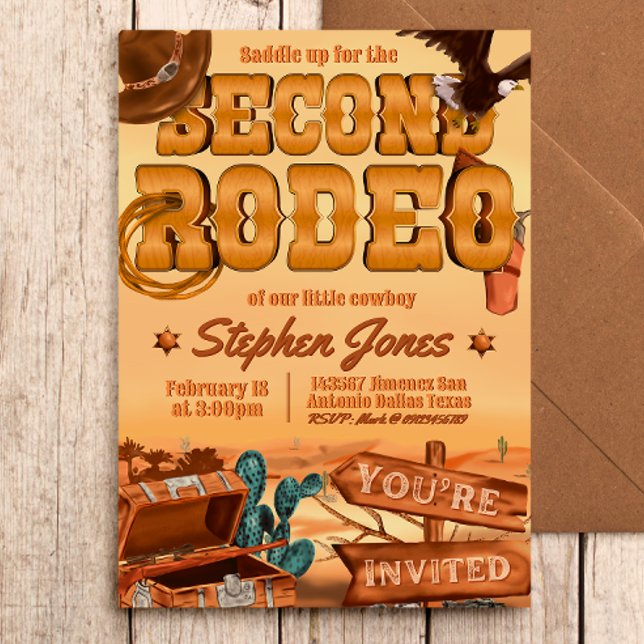 Invitation Deuxième rodéo - Cowboy Boy 2e anniversaire (Créateur téléchargé)