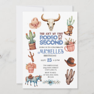 Invitation Deuxième Rodeo Cowgirl Boy 2e Anniversaire occiden