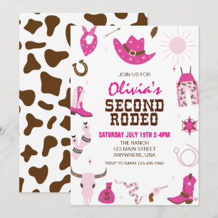 Invitation Deuxième Rodéo Hot Pink Western 2e anniversaire