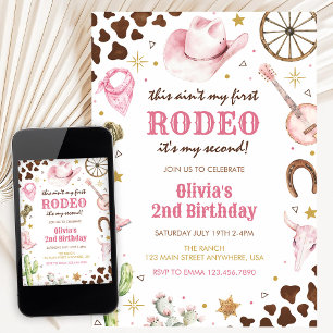 Invitation Deuxième Rodéo Occidental Rose Cowgirl 2e Annivers