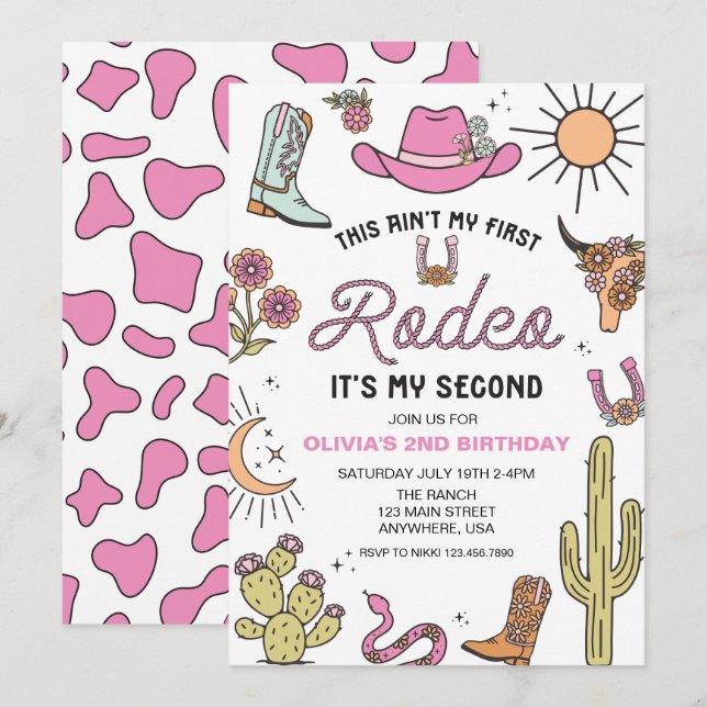 Invitation Deuxième Rodéo Rose Occidental 2e Anniversaire (Devant / Derrière)