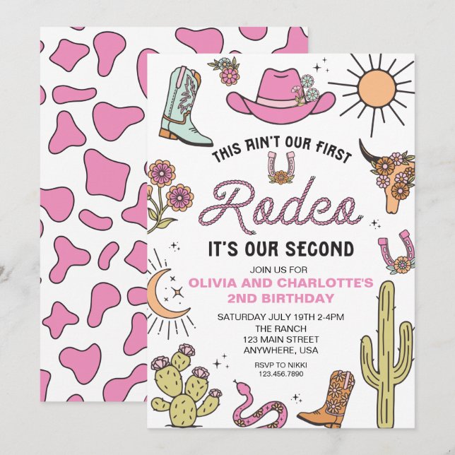 Invitation Deuxième Rodéo Rose Occidental 2ème Anniversaire J (Devant / Derrière)