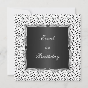 Invitation d'événement à pois blancs et noirs avec