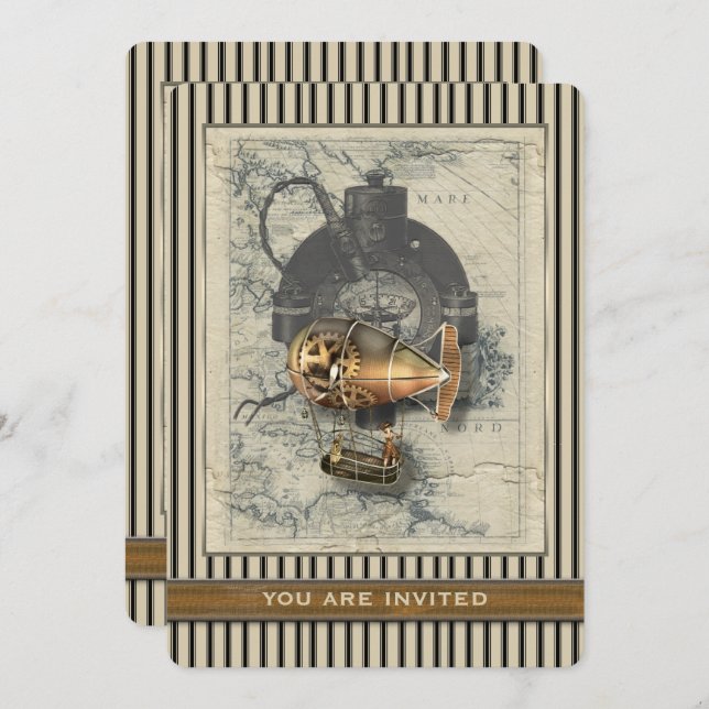 Invitation d'événement de dirigeable de Steampunk (Devant / Derrière)