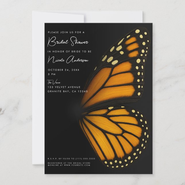 Invitation Devenir Papillon Monarque Mariposa Baby Shower (Devant)