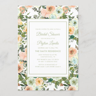Invitation Déversement Floral de Mariage Vert Sauge Pêche Ble