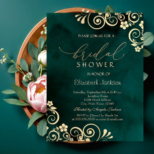 Invitation Déversements dorés Fête de mariage Vert émeraude