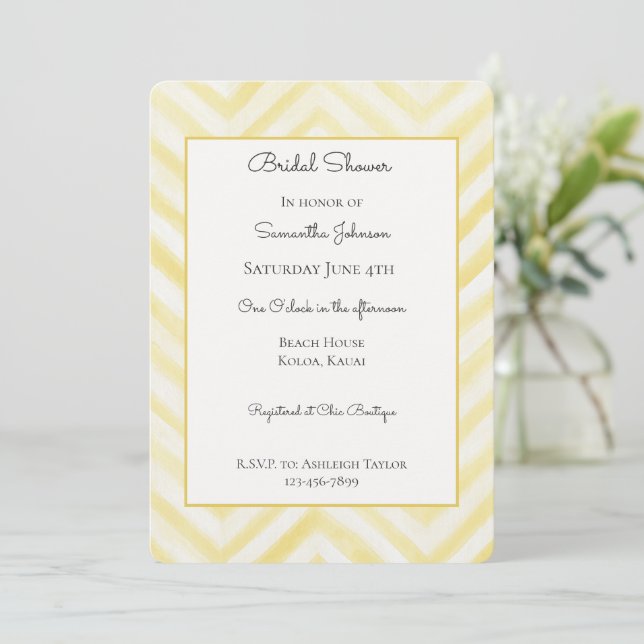 Invitation Déversoir de mariage aux rayures blanches jaunes e (Debout devant)