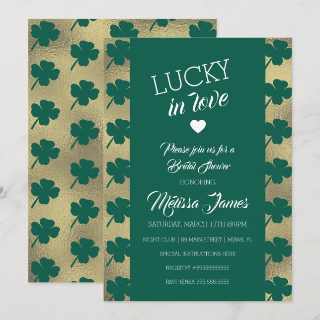 Invitation Déversoir de mariage chanceux de la Saint-Patrick  (Devant / Derrière)