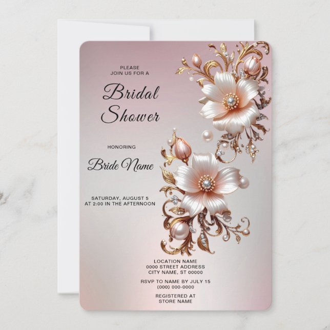 Invitation Déversoir de mariage décoratif floral rose (Devant)
