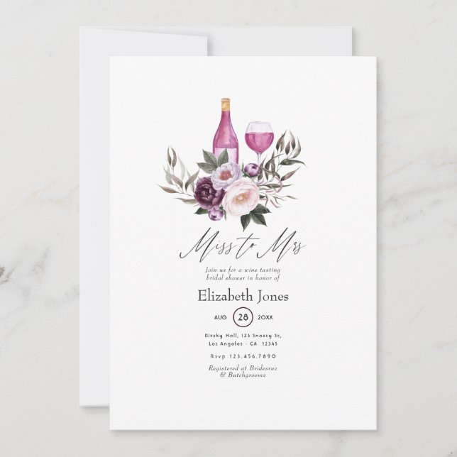 Invitation Déversoir de mariage thématique vin floral velours (Devant)