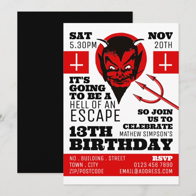 Invitation Devil's Hell Theme, Escape Room Anniversaire (Devant / Derrière)