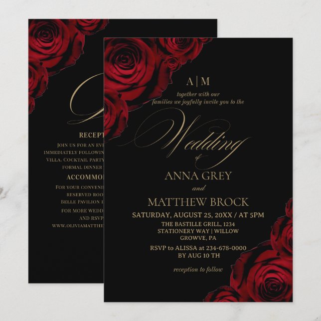 Invitation Devine Elegant Rose⎮Tout en Un Mariage (Devant / Derrière)