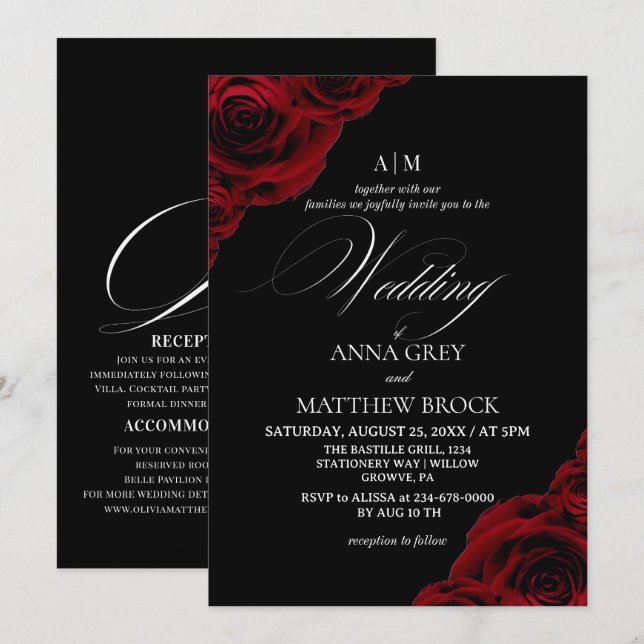 Invitation Devine Elegant Rose⎮Tout en Un Mariage (Devant / Derrière)