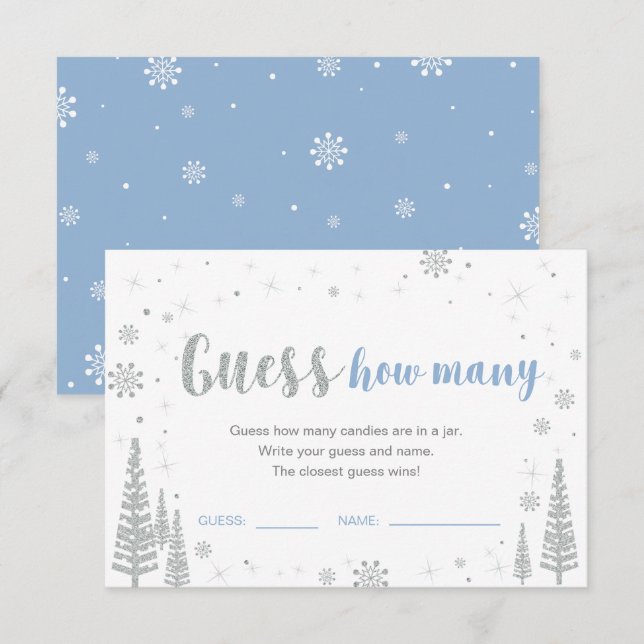 Invitation Devinez combien | Jeu de Baby Shower Bébé Hiver Bl (Devant / Derrière)