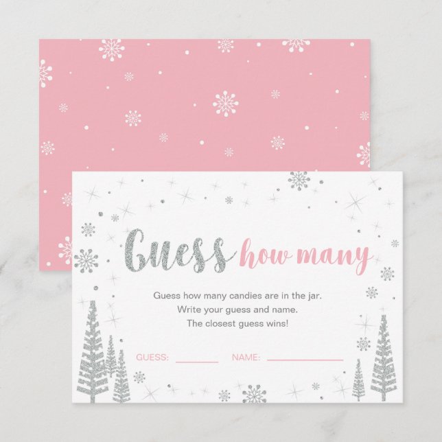 Invitation Devinez combien | Jeu de Baby Shower Rose Hiver (Devant / Derrière)