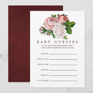 Invitation Devinez la douche de bébé florale rose poudré et b