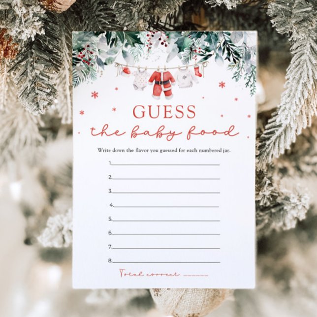 Invitation Devinez la nourriture pour bébé pour la Baby Showe (Watercolor Cute Christmas Santa Baby Shower Guess The Baby Food Game)