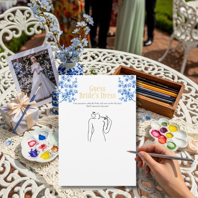 Invitation Devinez la robe jeu de Baby Shower Bleu (Guess the Dress Bridal Shower Blue game)