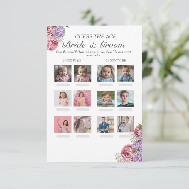 Invitation Devinez l'âge Jeu de fleurs pour une fête de douch (Debout devant)