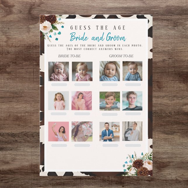 Invitation Devinez l'âge Jeu de Fleurs Sauvages Bohème pour B (Guess the Age Bridal Shower Boho Wild Floral game)