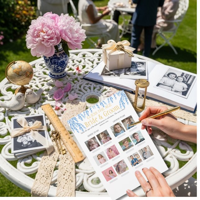 Invitation Devinez l'âge Jeux de Baby Shower bleu (Guess the Age Bridal Shower blue game)