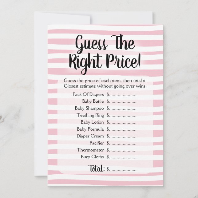 Invitation Devinez Le Baby shower De Prix Jeu Rose Blanc (Devant)