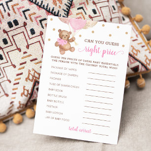 Invitation Devinez le bon prix jeu Baby shower Teddy Bear Car