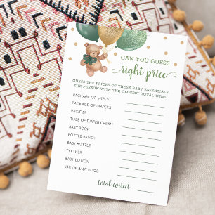Invitation Devinez le bon prix jeu Baby shower Teddy Bear Car