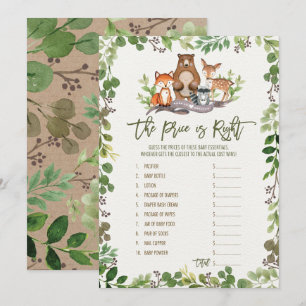 Invitation Devinez le bon prix Woodland Baby shower jeu