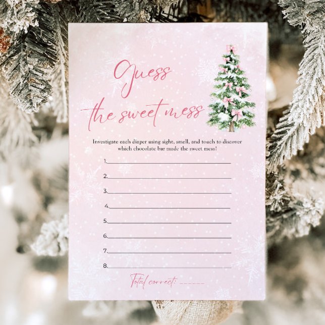 Invitation Devinez le doux désordre de la Baby Shower de Noël (Pink Bows Christmas Baby Shower Guess the Sweet Mess Game)