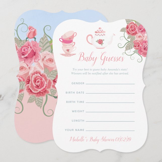 Invitation Devinez le thème de la Baby Shower avec des roses  (Devant / Derrière)